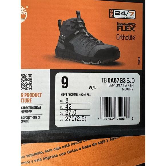 Timberland PRO NEW Tempe 6” Alloy Toe Work Boots Grey Leather Men’s Size 9 WIDE main image 7
